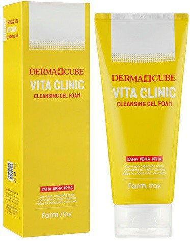 ОЧИЩАЮЩАЯ ГЕЛЕВАЯ ПЕНКА С ВИТАМИНАМИ FARMSTAY DERMA CUBE VITA CLINIC CLEANSING GEL FOAM. FARMSTAY