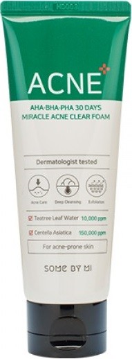 ОЧИЩАЮЩАЯ ПЕНКА ДЛЯ ПРОБЛЕМНОЙ КОЖИ С КИСЛОТАМИ, SOME BY MI AHA-BHA-PHA 30 DAYS MIRACLE ACNE CLEAR FOAM. SOME BY MI