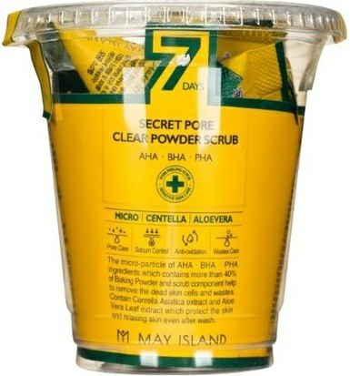 ОБНОВЛЯЮЩИЙ СКРАБ С КИСЛОТАМИ И ЦЕНТЕЛЛОЙ АЗИАТСКОЙ, MAY ISLAND SEVEN DAYS SECRET PORE CLEAR POWDER SCRUB. MAY ISLAND